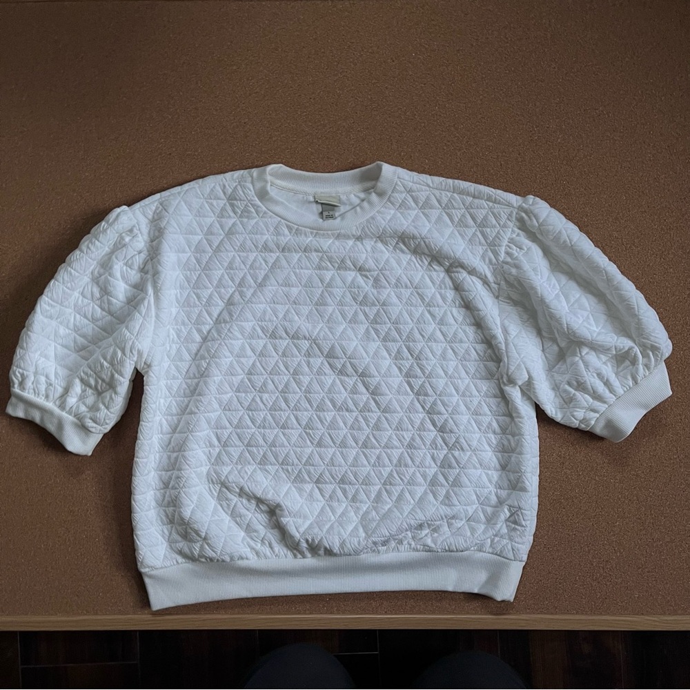 A NEW DAY White Quilted Puff Sleeve Pullover Top - Size Large